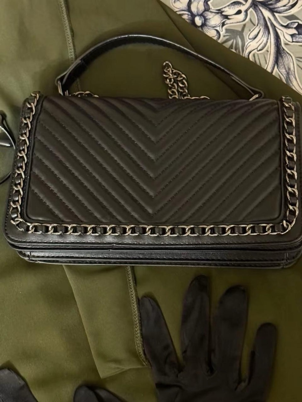 Black Quilted Chain-Trim Shoulder Bag